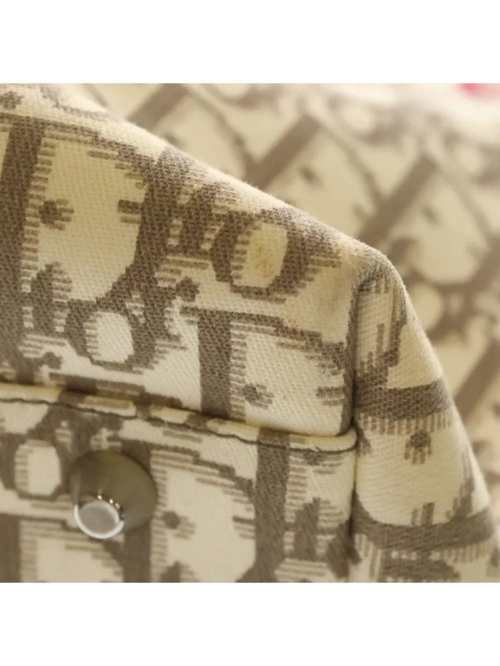 Dior Trotter Flower Embroidery Tote Ivory Leather Silver